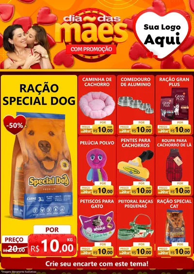 Modelo de Encarte para Encarte A4 Vertical com o tema Dia das Mães com Promoção para Pet Shop