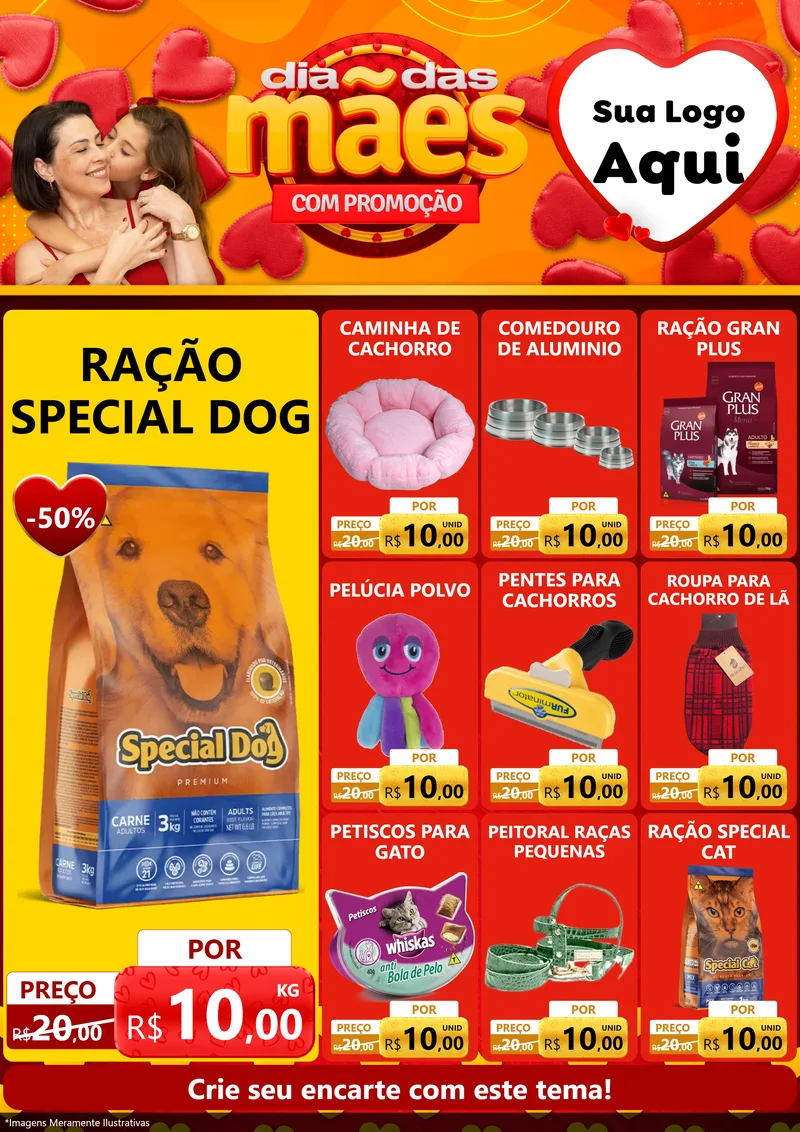 Modelo de Encarte para Encarte A4 Vertical com o tema Dia das Mães com Promoção para Pet Shop