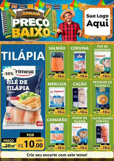 Modelo de Encarte para Encarte A4 Vertical com o tema Arraiá de Preço Baixo - Junina para Peixaria