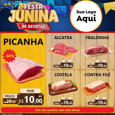 Modelo de Rede Social para Feed Facebook com o tema Festa Junina de Ofertas para Açougue