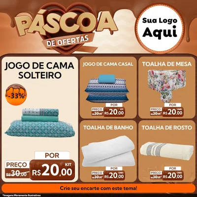 Modelo de Rede Social para Feed Facebook com o tema Páscoa de Ofertas para Cama, Mesa e Banho