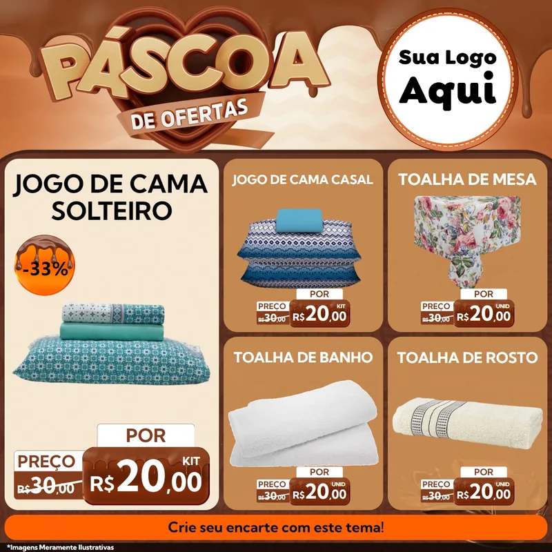 Modelo de Rede Social para Feed Facebook com o tema Páscoa de Ofertas para Cama, Mesa e Banho