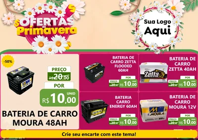 Modelo de Encarte para Encarte A4 Horizontal com o tema Ofertas de Primavera para Baterias Elétricas