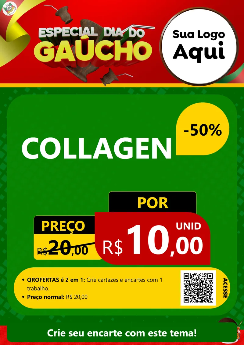 Modelo de Cartaz para Cartaz A4 Vertical com o tema Especial Dia do Gaúcho para Suplementos alimentares