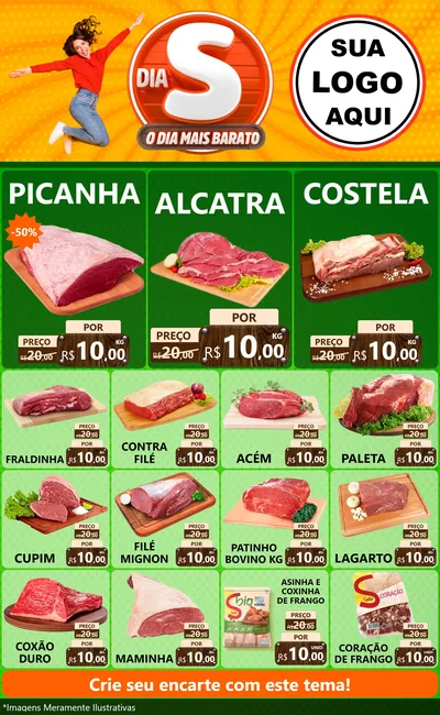 Modelo de Encarte para Encarte Grande com o tema Dia S - O Dia Mais Barato para Açougue