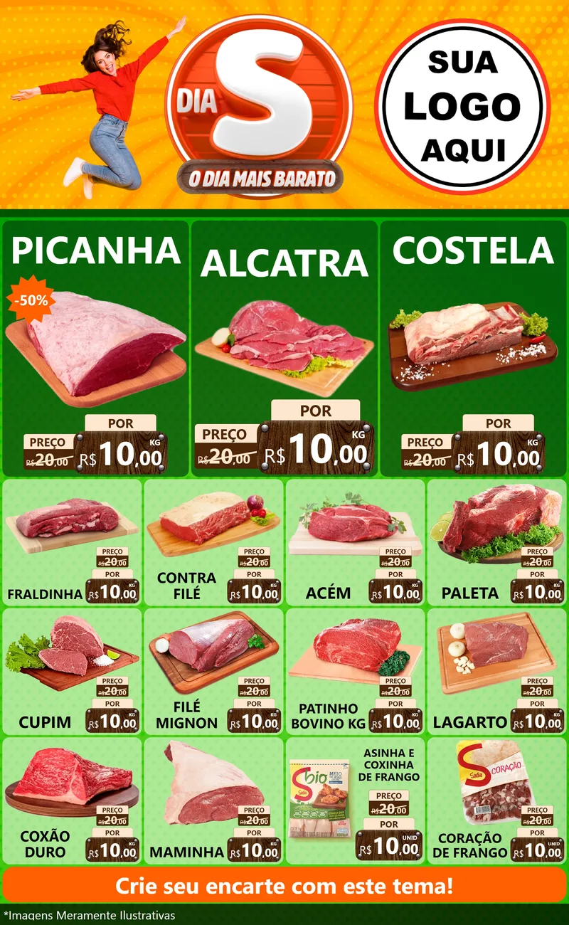 Modelo de Encarte para Encarte Grande com o tema Dia S - O Dia Mais Barato para Açougue