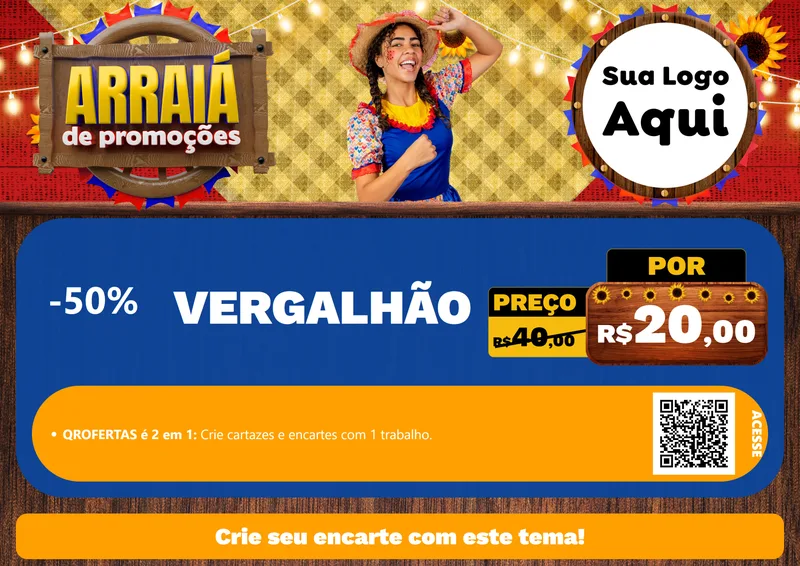 Modelo de Cartaz para Cartaz A4 Horizontal com o tema Arraiá de Promoções para Ferragens