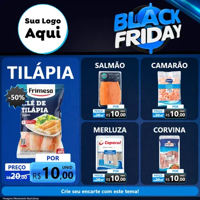 Modelo de Rede Social para Feed Facebook com o tema Black Friday para Peixaria