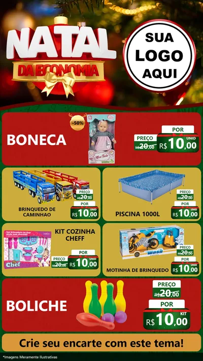 Modelo de TV para TV Vertical com o tema Natal da Economia para Brinquedos