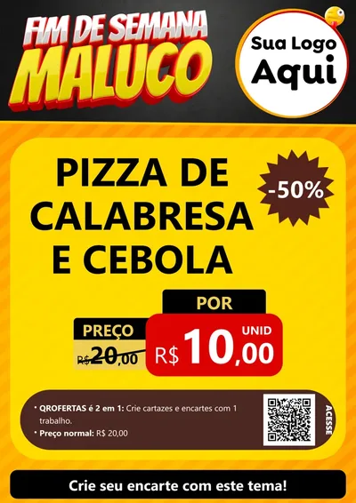 Modelo de Cartaz para Cartaz A4 Vertical com o tema Final de Semana Maluco para Pizzaria