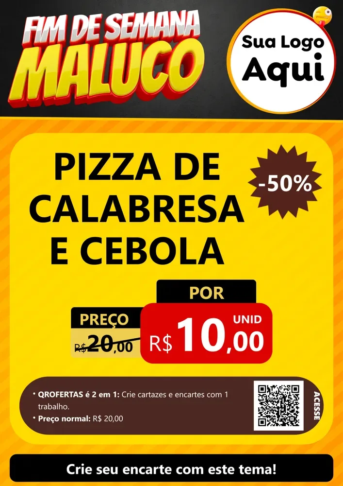 Modelo de Cartaz para Cartaz A4 Vertical com o tema Final de Semana Maluco para Pizzaria