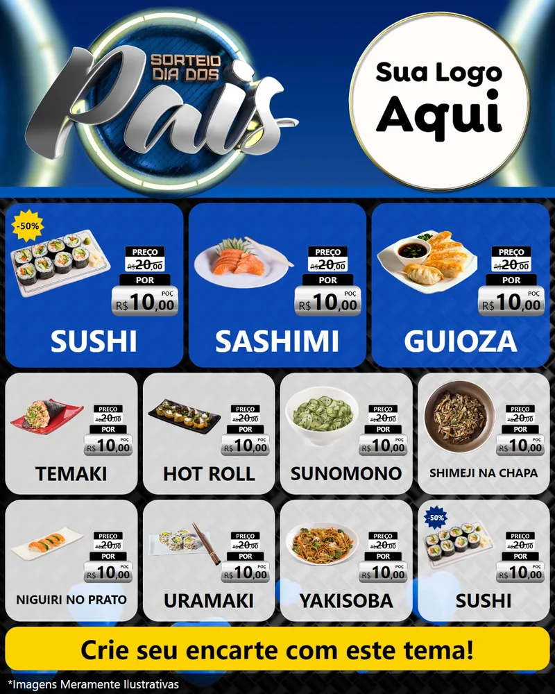 Modelo de Rede Social para Feed Instagram com o tema Sorteio Dia Dos Pais para Comida japonesa
