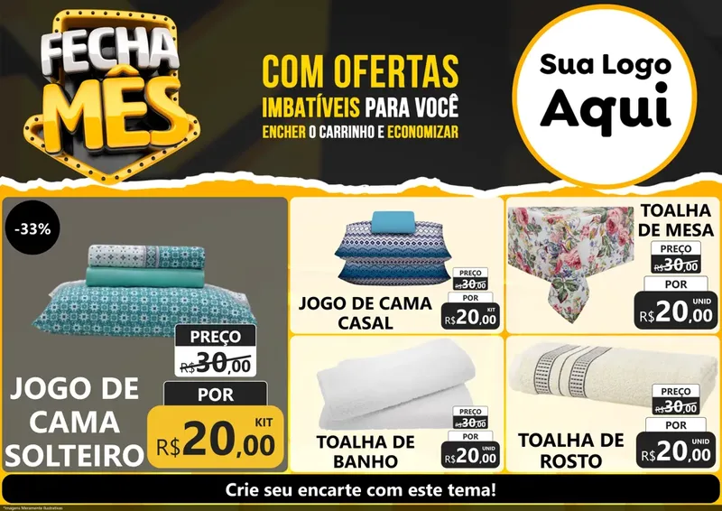 Modelo de Encarte para Encarte A4 Horizontal com o tema Fecha Mês para Cama, Mesa e Banho