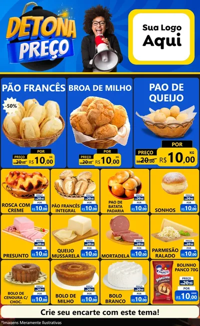 Modelo de Encarte para Encarte Grande com o tema Detona Preços para Padaria