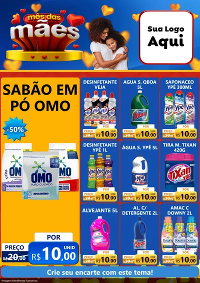 Modelo de Encarte para Encarte A4 Vertical com o tema Mês das Mães para Produtos de Limpeza