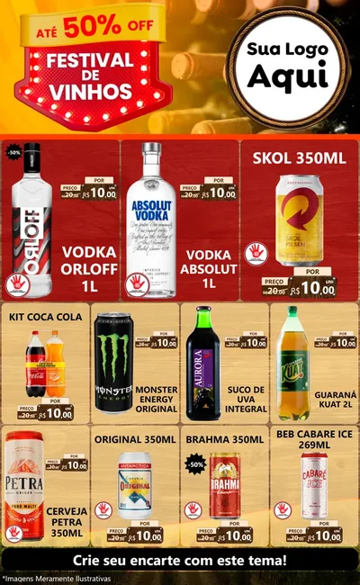 Modelo de Encarte para Encarte Grande com o tema Festival de Vinhos para Distribuidora de bebidas