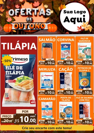 Modelo de Encarte para Encarte A4 Vertical com o tema Ofertas de Outono para Peixaria