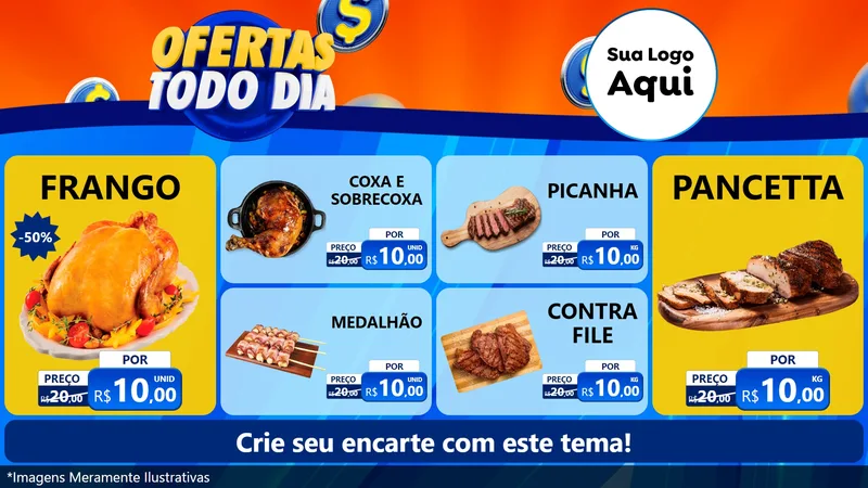 Modelo de TV para TV Horizontal com o tema Ofertas Todo Dia para Assados
