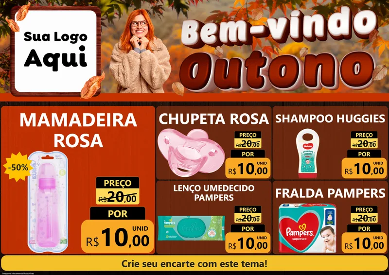 Modelo de Encarte para Encarte A4 Horizontal com o tema Bem-vindo Outono para Bebês