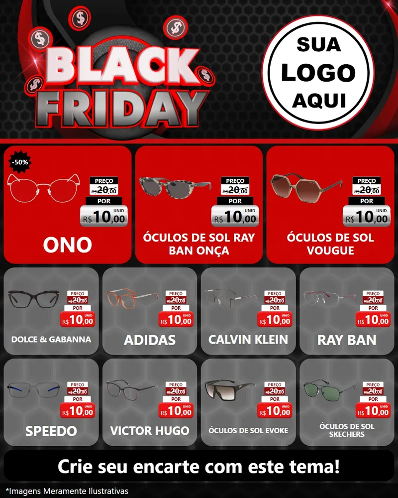 Modelo de Rede Social para Feed Instagram com o tema Black Friday para Óticas