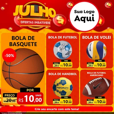 Modelo de Rede Social para Feed Facebook com o tema Julho Ofertas Imbatíveis para Artigos Esportivos