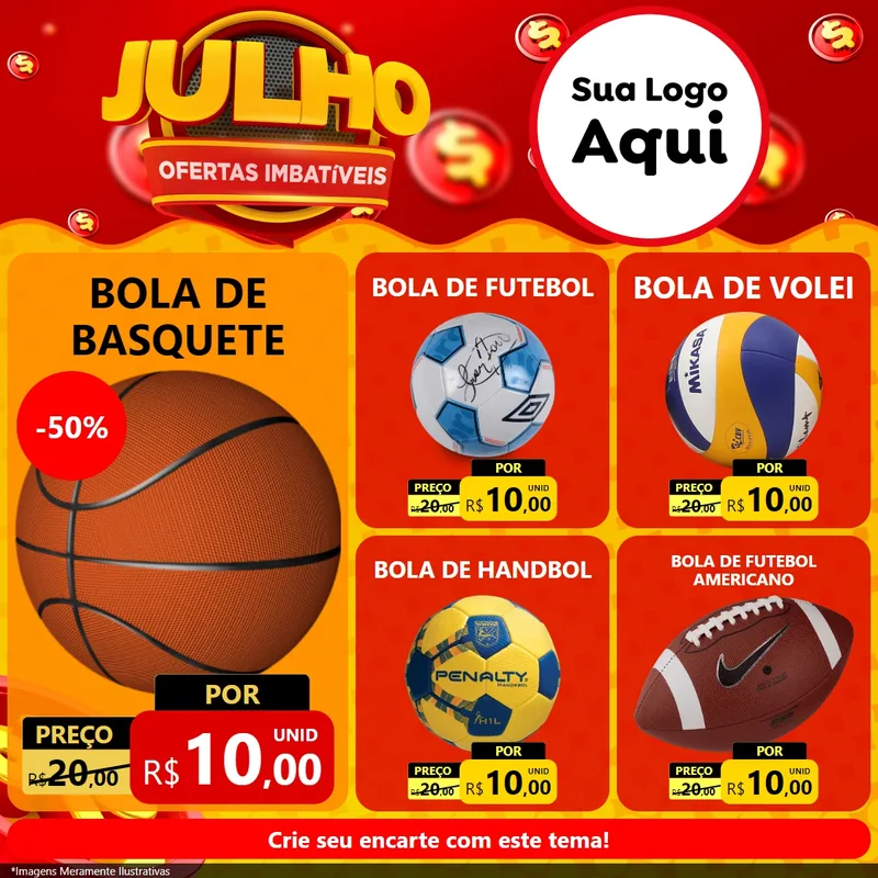 Modelo de Rede Social para Feed Facebook com o tema Julho Ofertas Imbatíveis para Artigos Esportivos