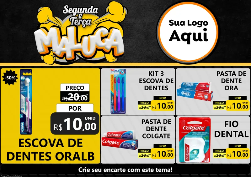 Modelo de Encarte para Encarte A4 Horizontal com o tema Segunda e Terça Maluca para Higiene Pessoal