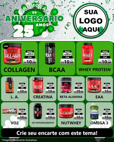 Modelo de Rede Social para Feed Instagram com o tema Promoção de Aniversário - 25 Anos para Suplementos alimentares