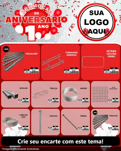 Modelo de Rede Social para Feed Instagram com o tema Promoção de Aniversário - 1 Ano para Ferragens