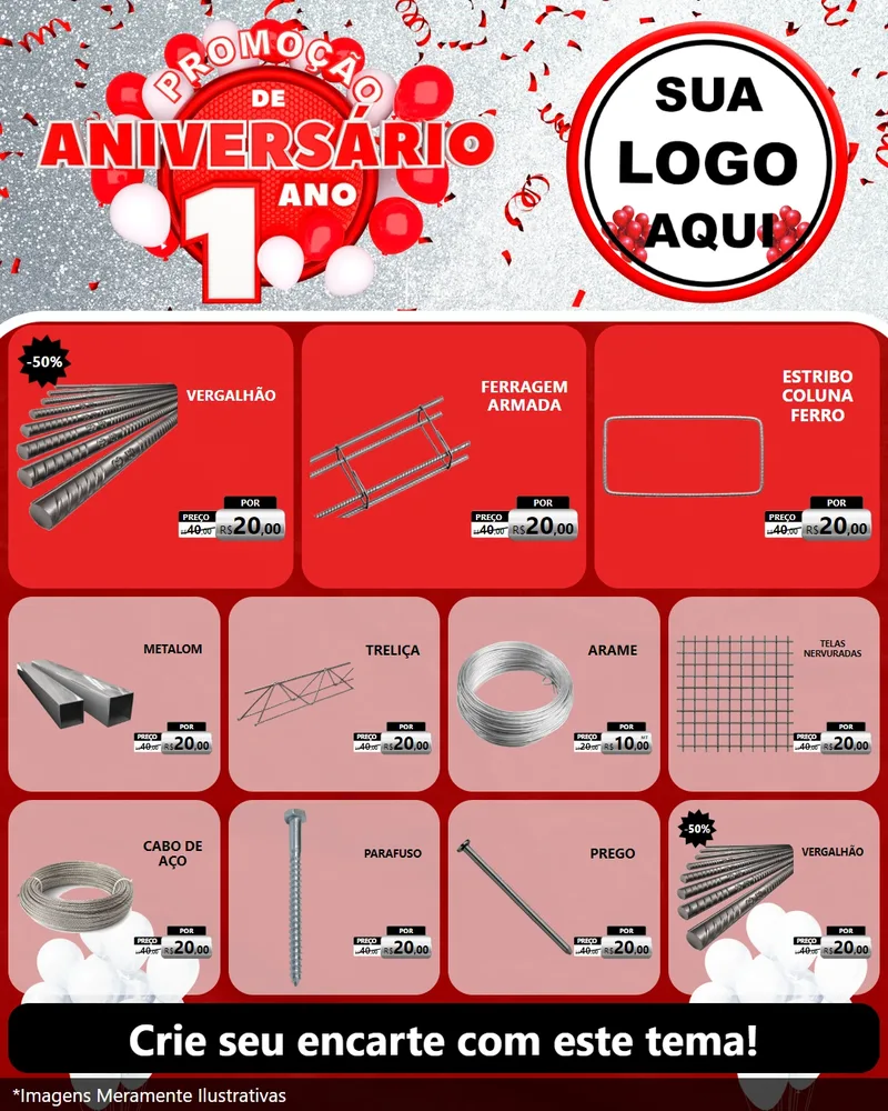 Modelo de Rede Social para Feed Instagram com o tema Promoção de Aniversário - 1 Ano para Ferragens