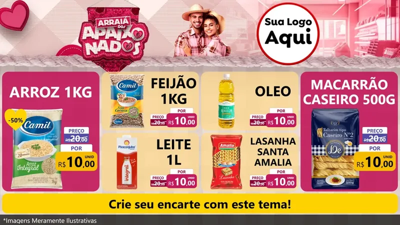 Modelo de TV para TV Horizontal com o tema Arraiá dos Apaixonados - Junina para Supermercado