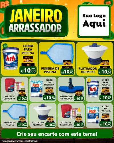 Modelo de Rede Social para Feed Instagram com o tema Janeiro Arrasador para Produtos para Piscina