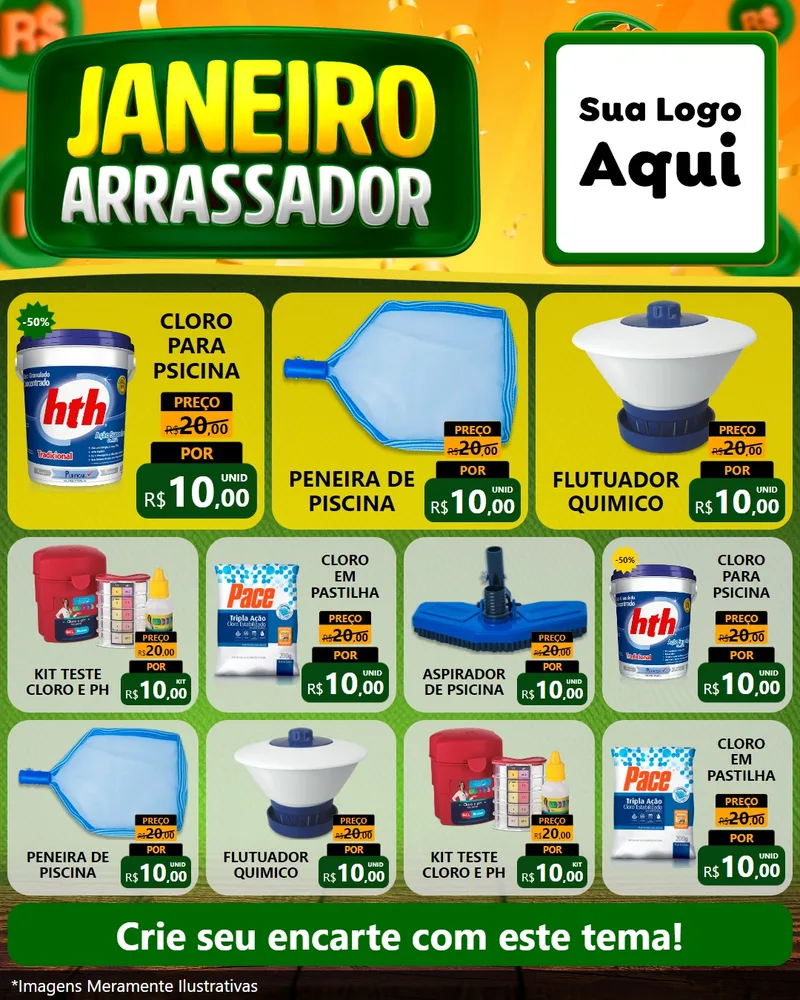 Modelo de Rede Social para Feed Instagram com o tema Janeiro Arrasador para Produtos para Piscina