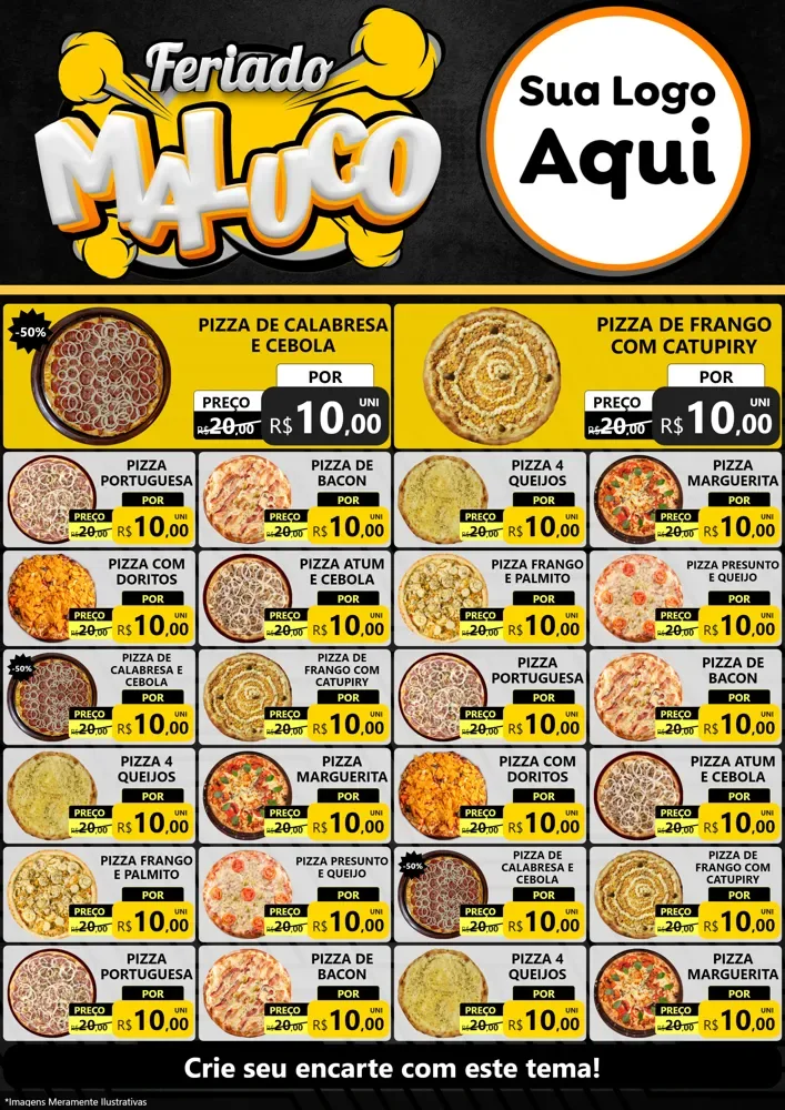 Modelo de Encarte para Encarte A4 Vertical com o tema Feriado Maluco para Pizzaria