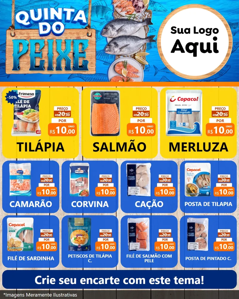 Modelo de Rede Social para Feed Instagram com o tema Quinta do Peixe para Peixaria