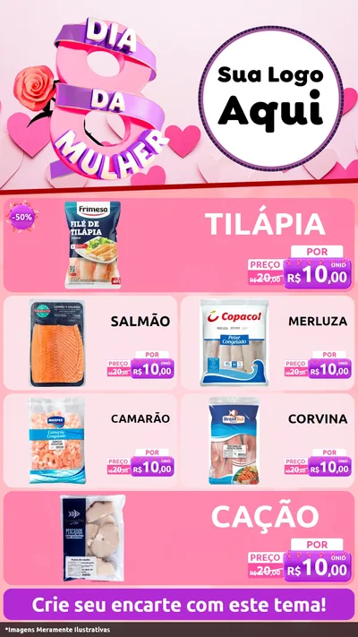 Modelo de TV para TV Vertical com o tema Dia da Mulher para Peixaria