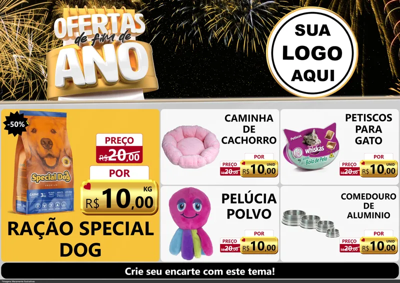 Modelo de Encarte para Encarte A4 Horizontal com o tema Ofertas de Fim de Ano para Pet Shop