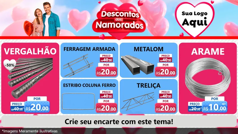 Modelo de TV para TV Horizontal com o tema Descontos dos Namorados para Ferragens