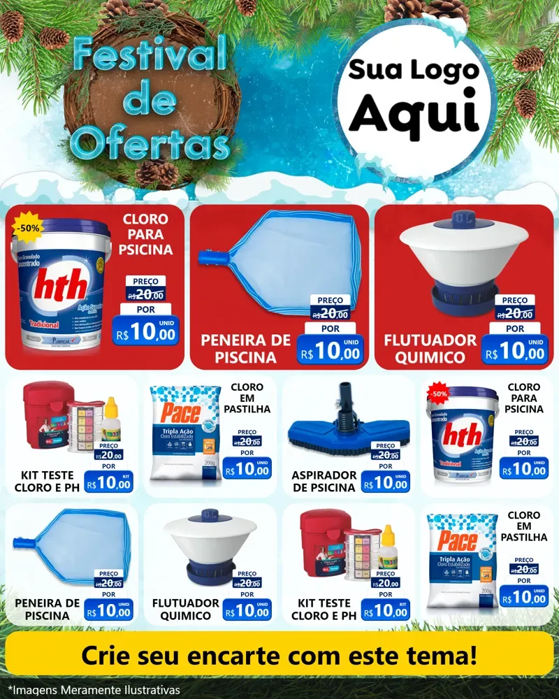 Modelo de Rede Social para Feed Instagram com o tema Festival de Ofertas - Inverno para Produtos para Piscina