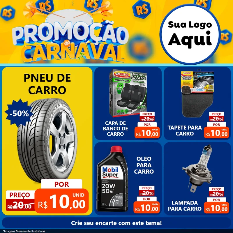 Modelo de Rede Social para Feed Facebook com o tema Promoção de Carnaval para Auto peças