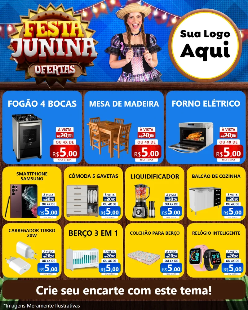 Modelo de Rede Social para Feed Instagram com o tema Festa Junina Ofertas para Móveis e Eletro