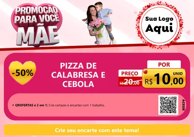 Modelo de Cartaz para Cartaz A4 Horizontal com o tema Promoção Para Você Mãe para Pizzaria
