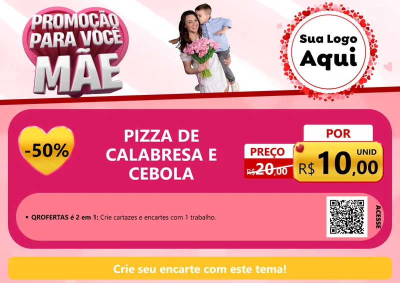 Modelo de Cartaz para Cartaz A4 Horizontal com o tema Promoção Para Você Mãe para Pizzaria