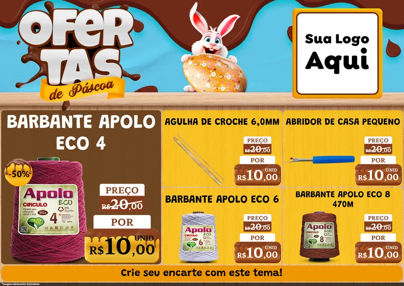 Modelo de Encarte para Encarte A4 Horizontal com o tema Ofertas de Páscoa para Armarinho e Aviamentos
