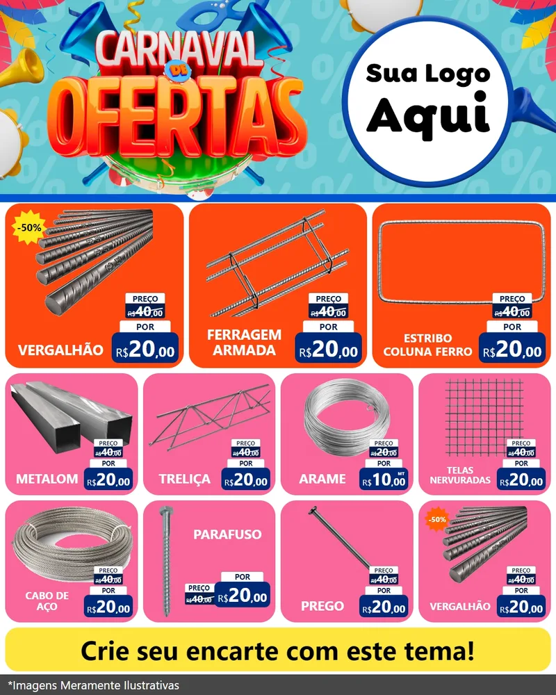 Modelo de Rede Social para Feed Instagram com o tema Carnaval de Ofertas para Ferragens