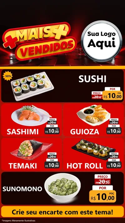 Modelo de TV para TV Vertical com o tema Mais Vendidos para Comida japonesa