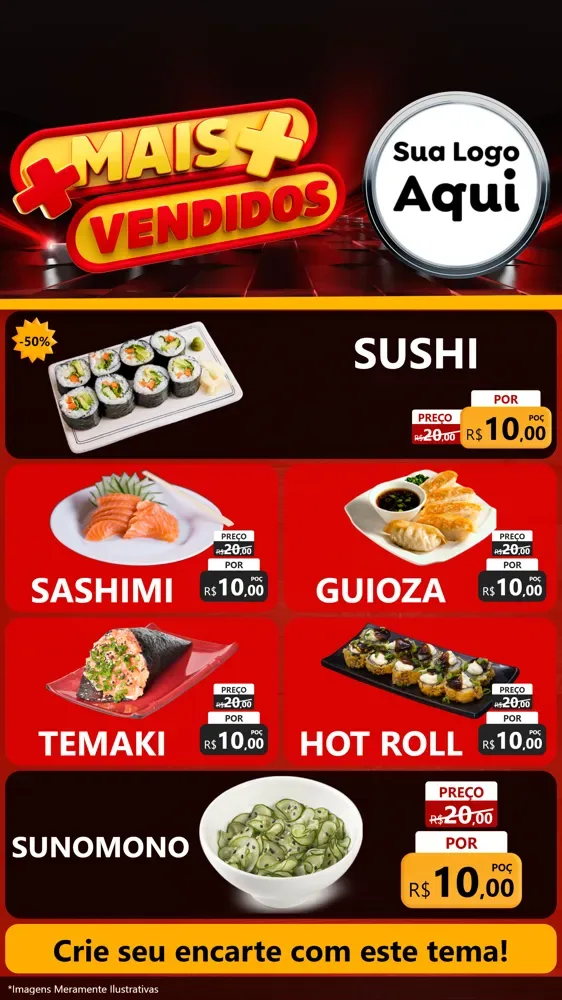 Modelo de TV para TV Vertical com o tema Mais Vendidos para Comida japonesa