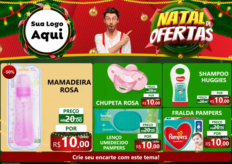 Modelo de Encarte para Encarte A4 Horizontal com o tema Natal de Ofertas para Bebês