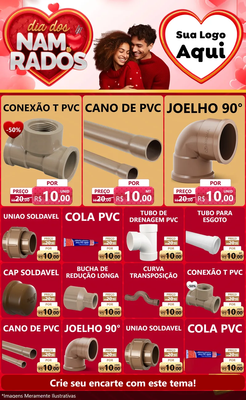 Modelo de Encarte para Encarte Grande com o tema Dia dos Namorados para Tubos e conexões