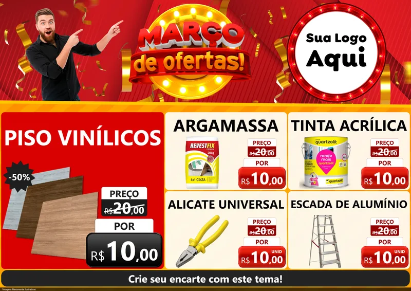 Modelo de Encarte para Encarte A4 Horizontal com o tema Março de Ofertas! para Material para Construção